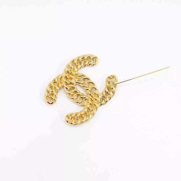 CHANEL CC Logo Round Link Rope Brooch Gold Tone 1107 Pin Auth - Picture 7 of 12